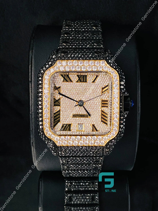 41MM Stainless Steel Fully Two Tone Moissanite Diamond Watch