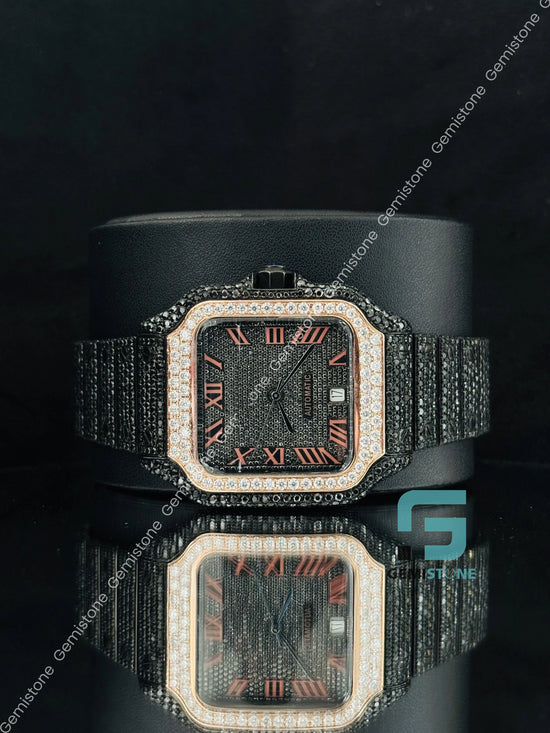 Black_ White Diamond Studded Moissanite Watch