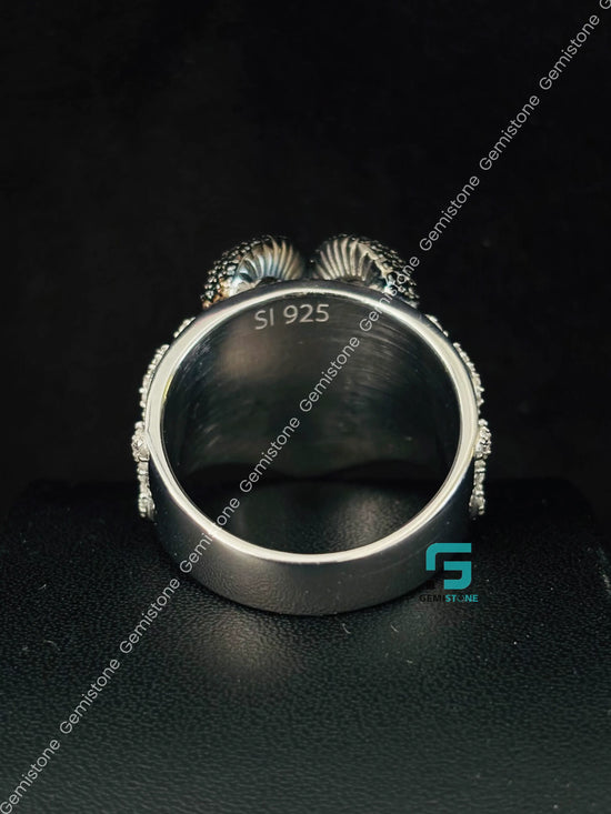 Black & White Diamond RAM Head Skull Moissanite Hip Hop Ring
