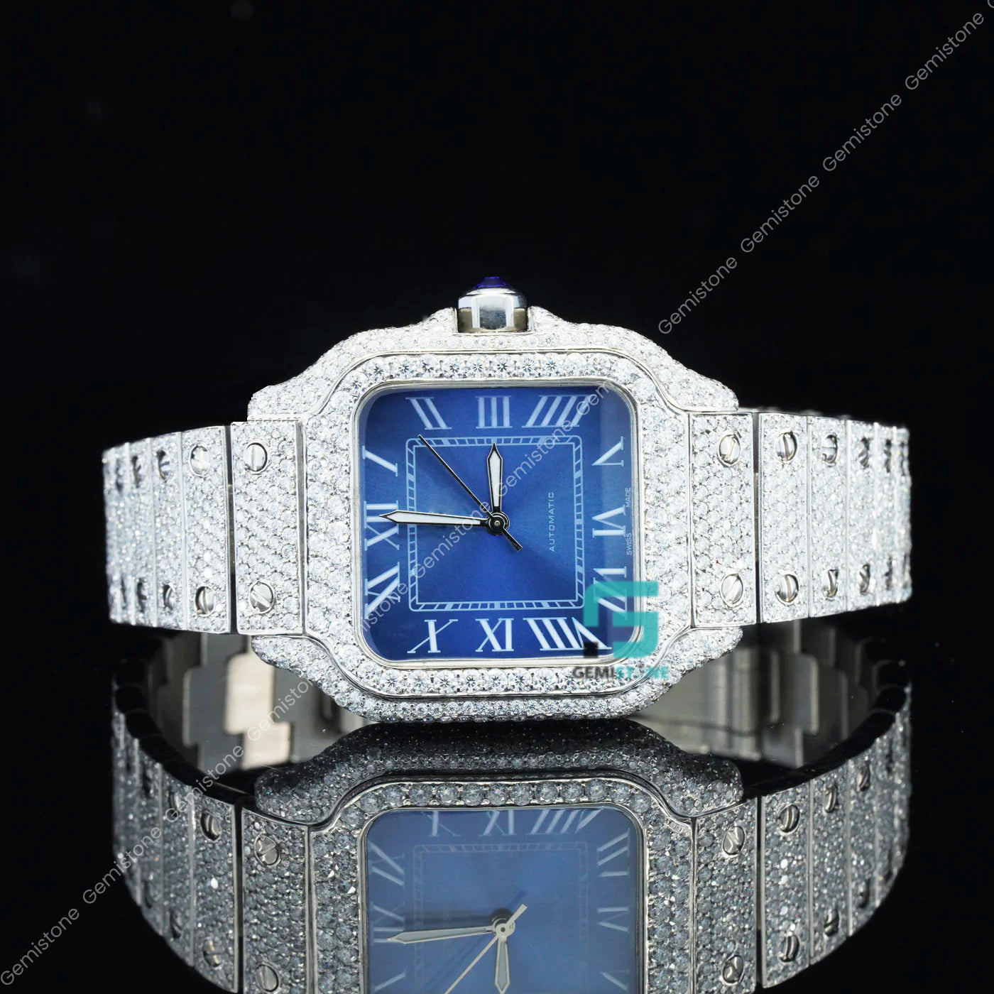 Men's Blue Dial VVS Moissanite Hip Hop Rapper Watch