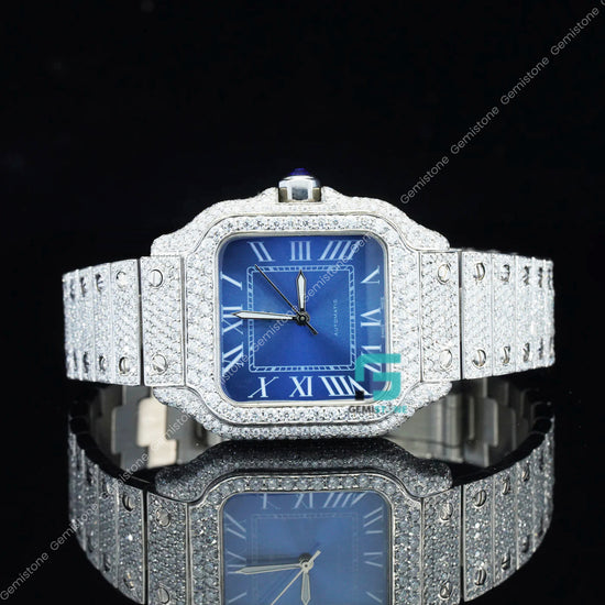 Men's Blue Dial VVS Moissanite Hip Hop Rapper Watch