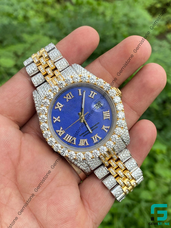 Blue-Dial-Two-Tone-Diamond-Men-Watch