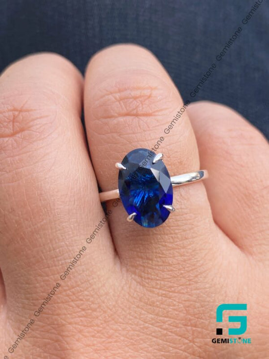 5 CT Oval Blue Sapphire Hidden Halo Engagement Ring