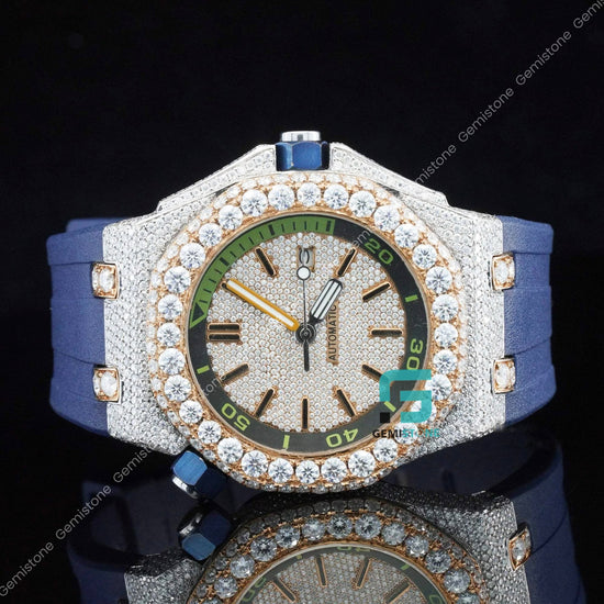 Blue-Silicon-Band-Moissanite-Watch