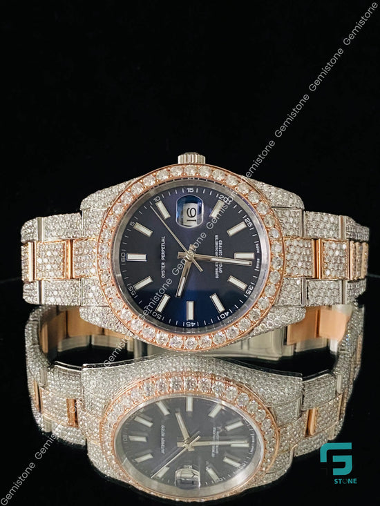 Blue Dial Moissanite Diamond Watch