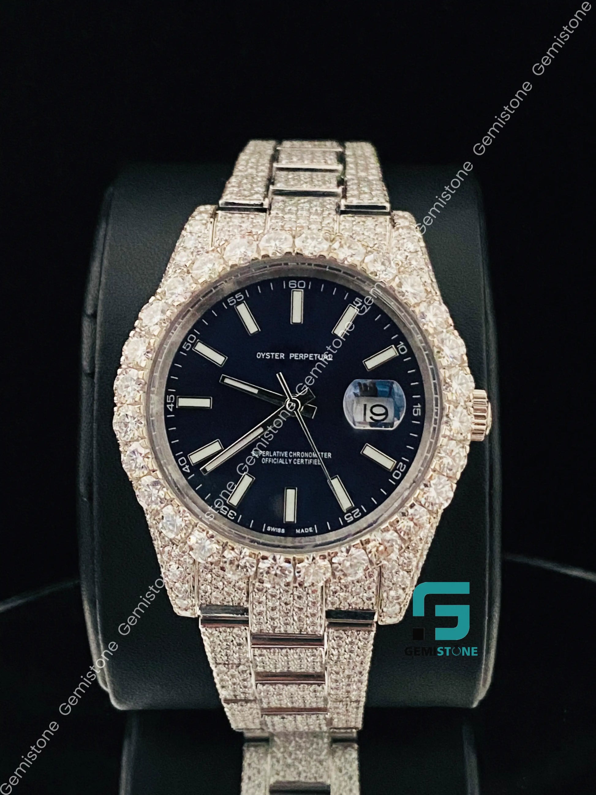 Blue Dial Rapper Moissanite Watch