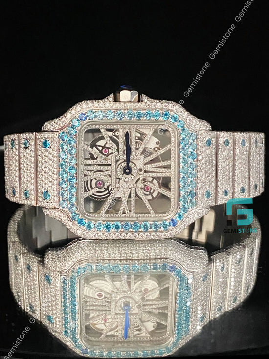 Skeleton Dial Custom Hand Made VVS Moissanite Diamond Watch Passes Diamond Tester