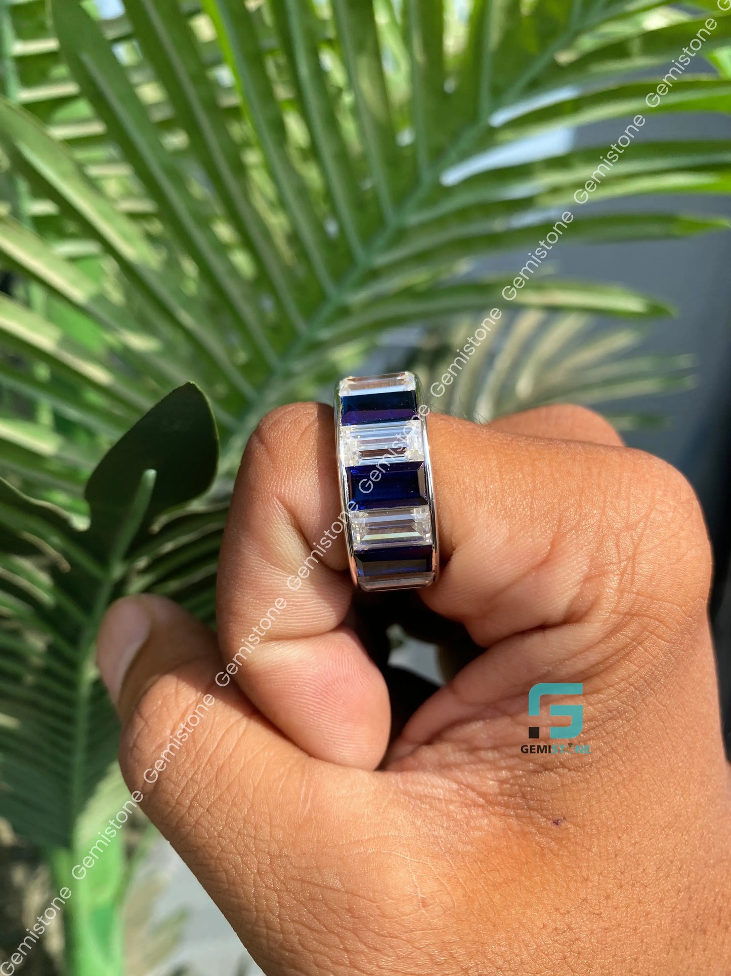Blue Baguette Moissanite Full Eternity Band