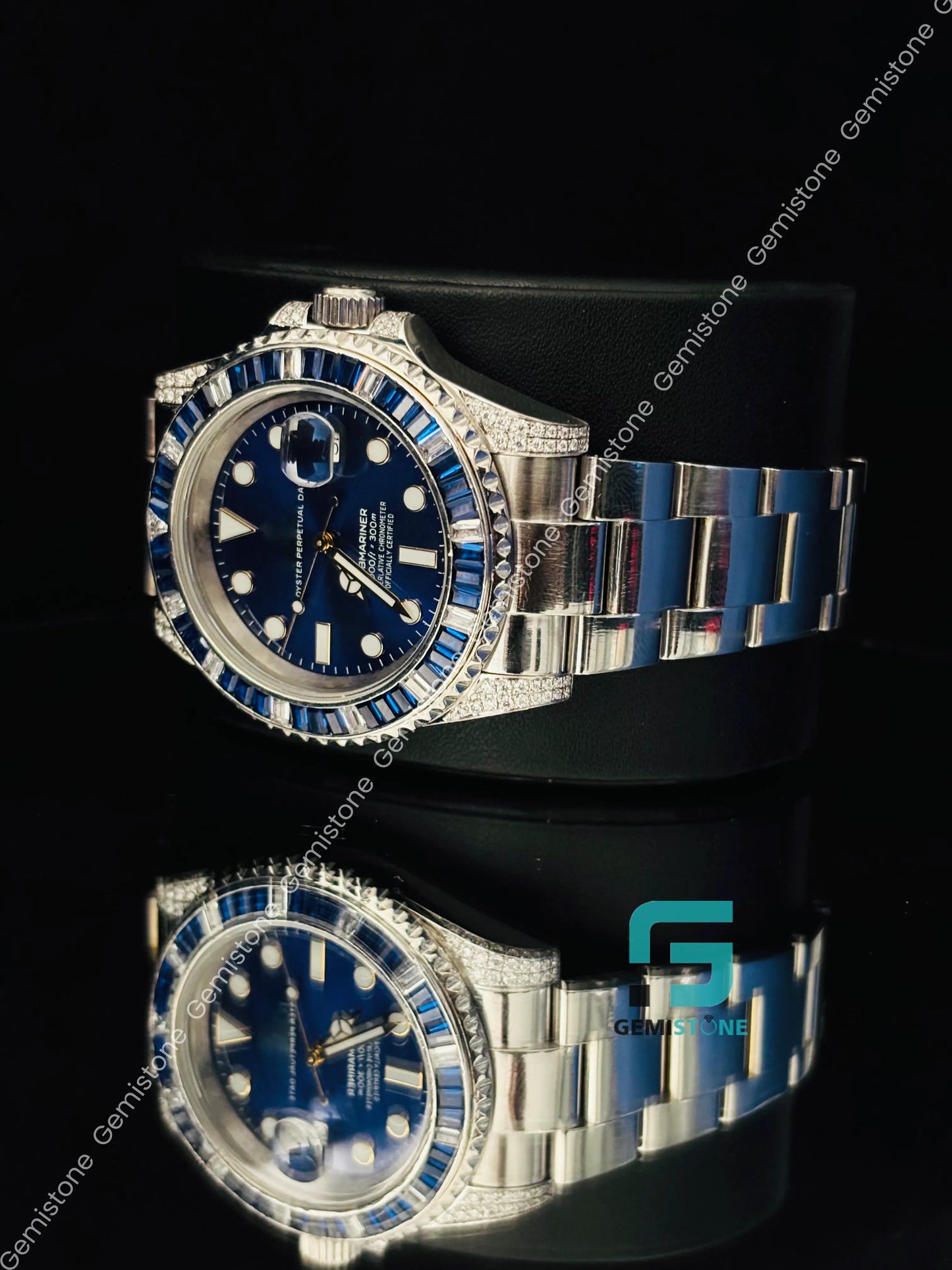 Blue Baguette Moissanite Rolex Watch