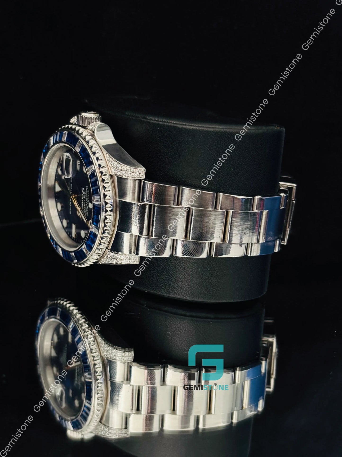 Blue Baguette Moissanite Rolex Watch For Men