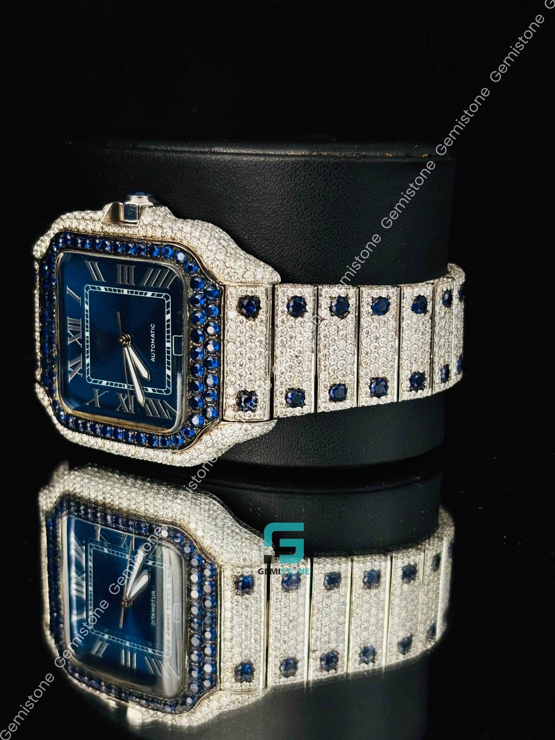 Blue Dial Moissanite Blue Diamond Iced Out Watch For Men