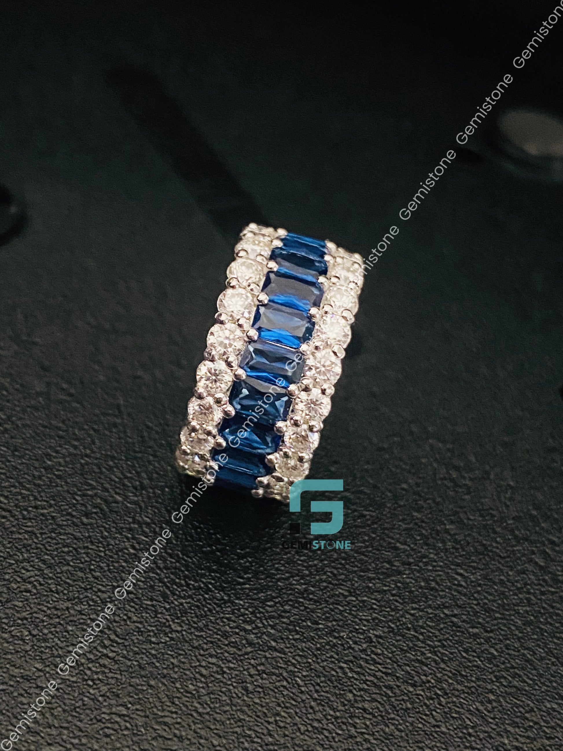 Blue Emerald Moissanite Eternity Band
