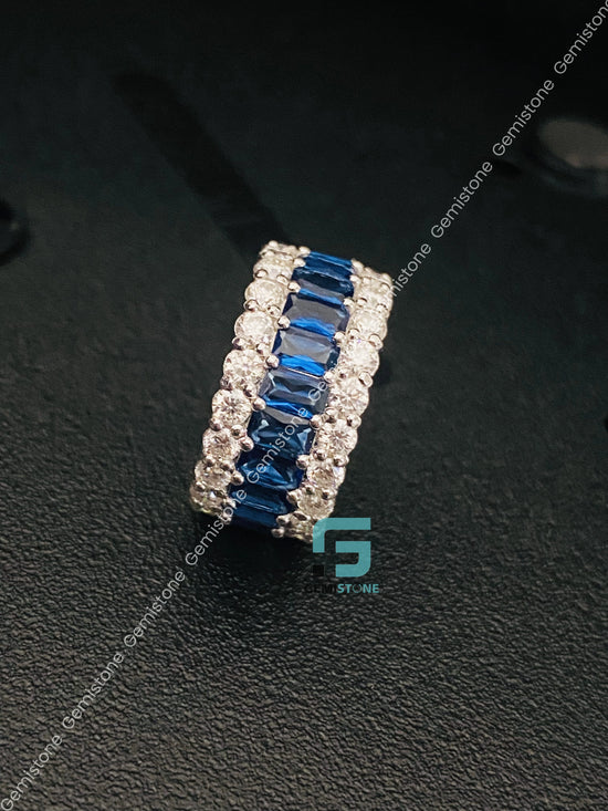 Blue Emerald Moissanite Eternity Band