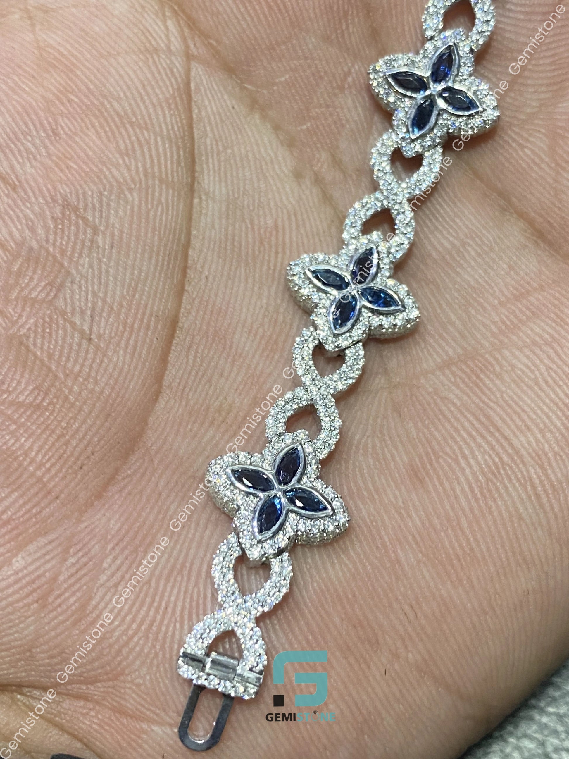 Blue Moissanite Clover Hip hop Bracelet