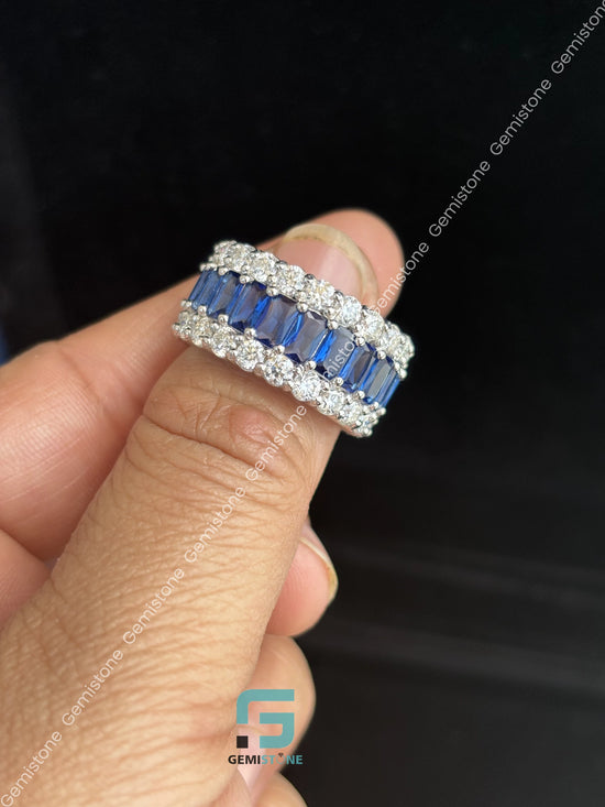 Blue Stone Moissanite Hip Hop Band