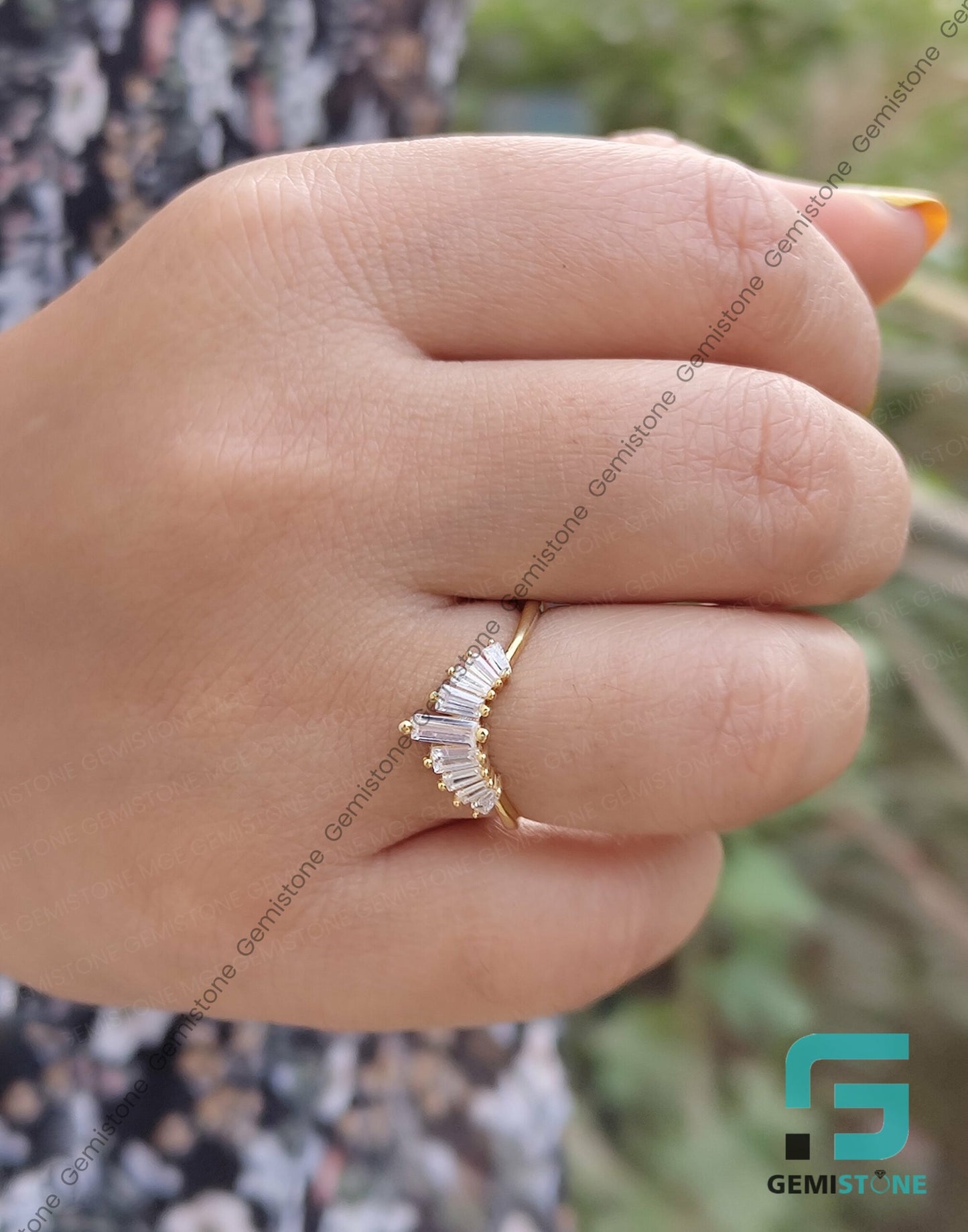 Curved Baguette Cut Moissanite Wedding Band