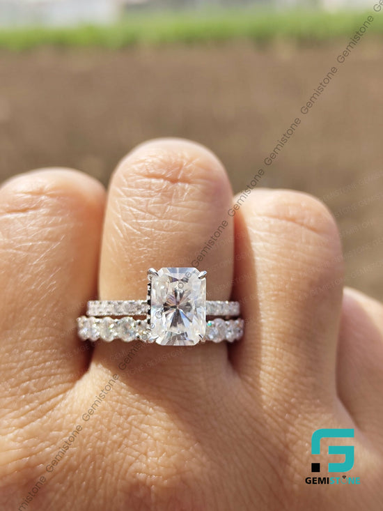 2 Ct Radiant Cut Moissanite Bridal Wedding Ring Set