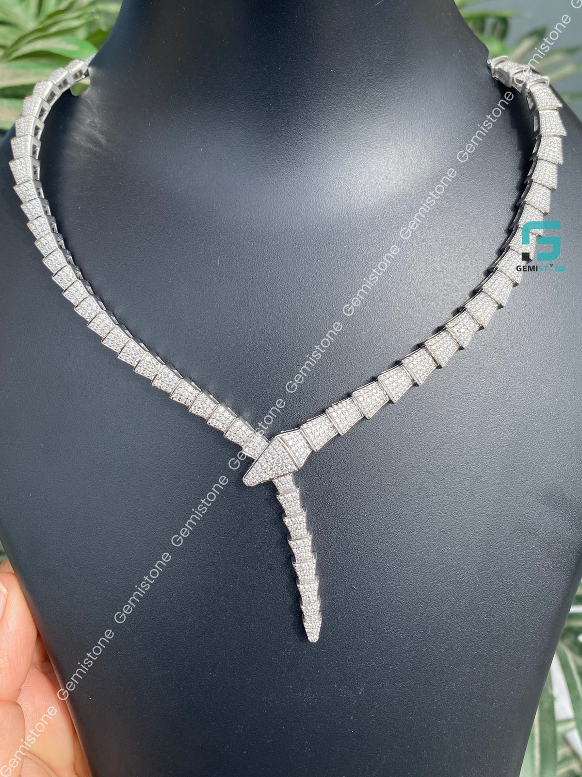 925 Silver Serpenti Viper Round Snake Moissanite Necklace