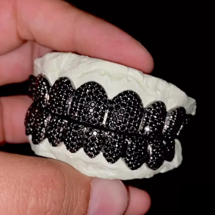 925 Silver Fully Iced Out Moissanite Black Diamond Grillz