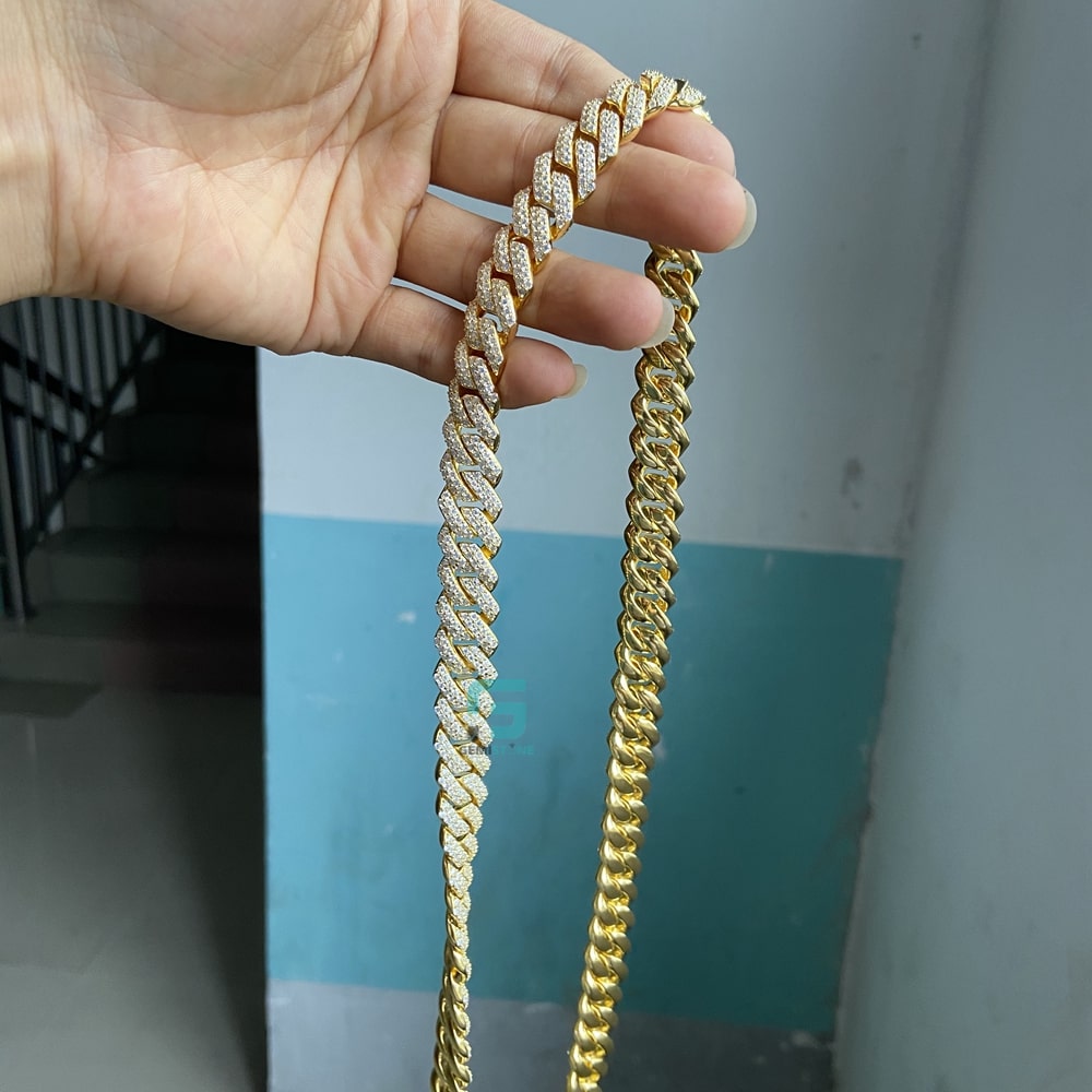 15mm Diamond Studded Cuban Link Mens Moissanite Chain