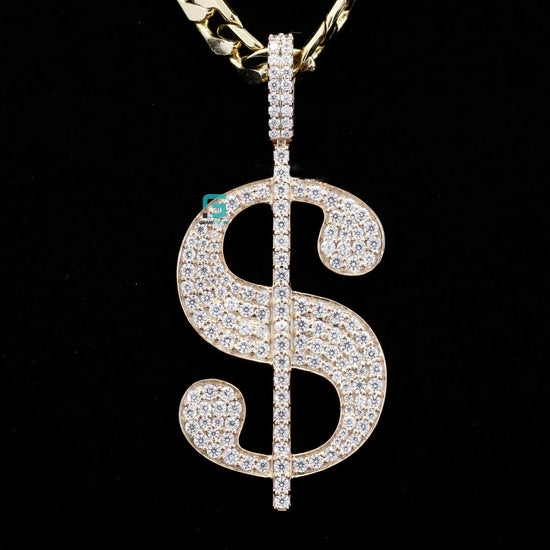 Custom Round Moissanite Fully Iced Out Dollar Sign Pendant