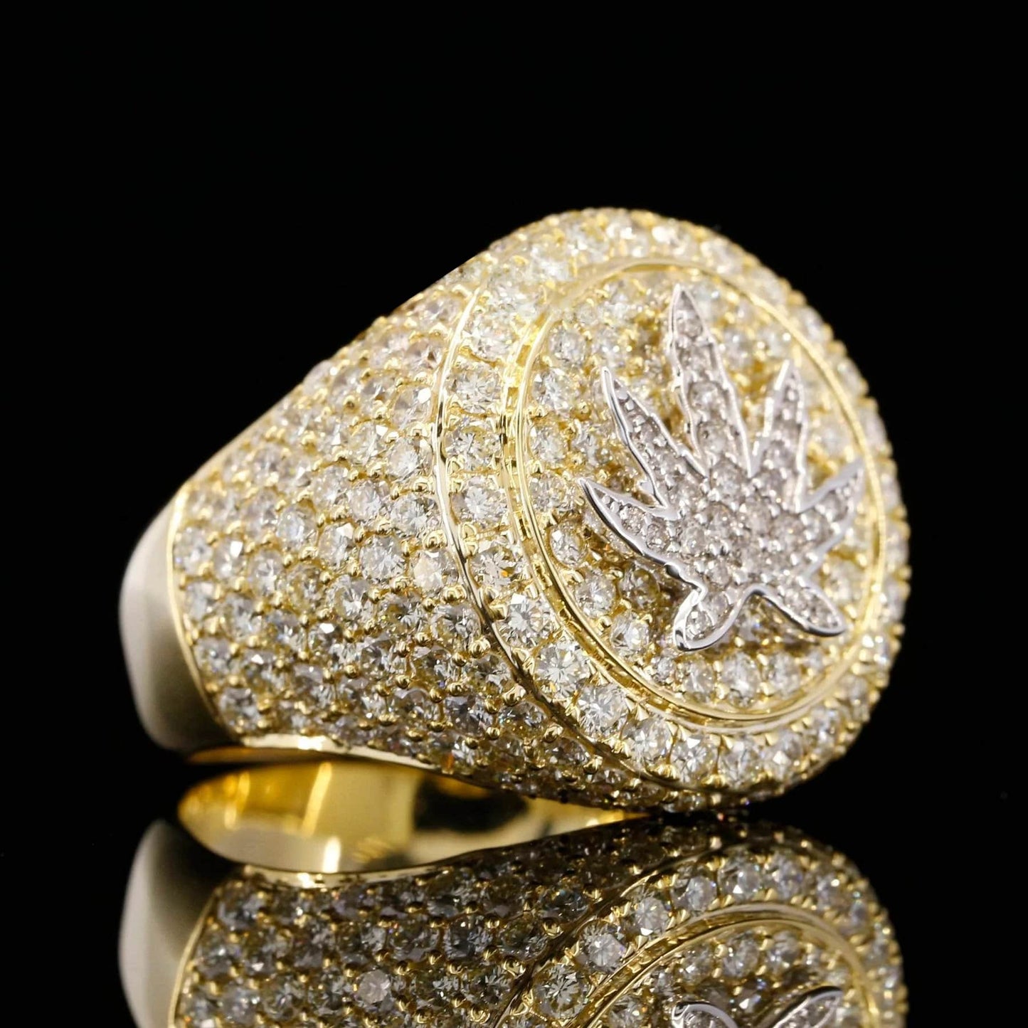 Iced Weed Marijuana Leaf Moissanite Diamond Bust Down Ring
