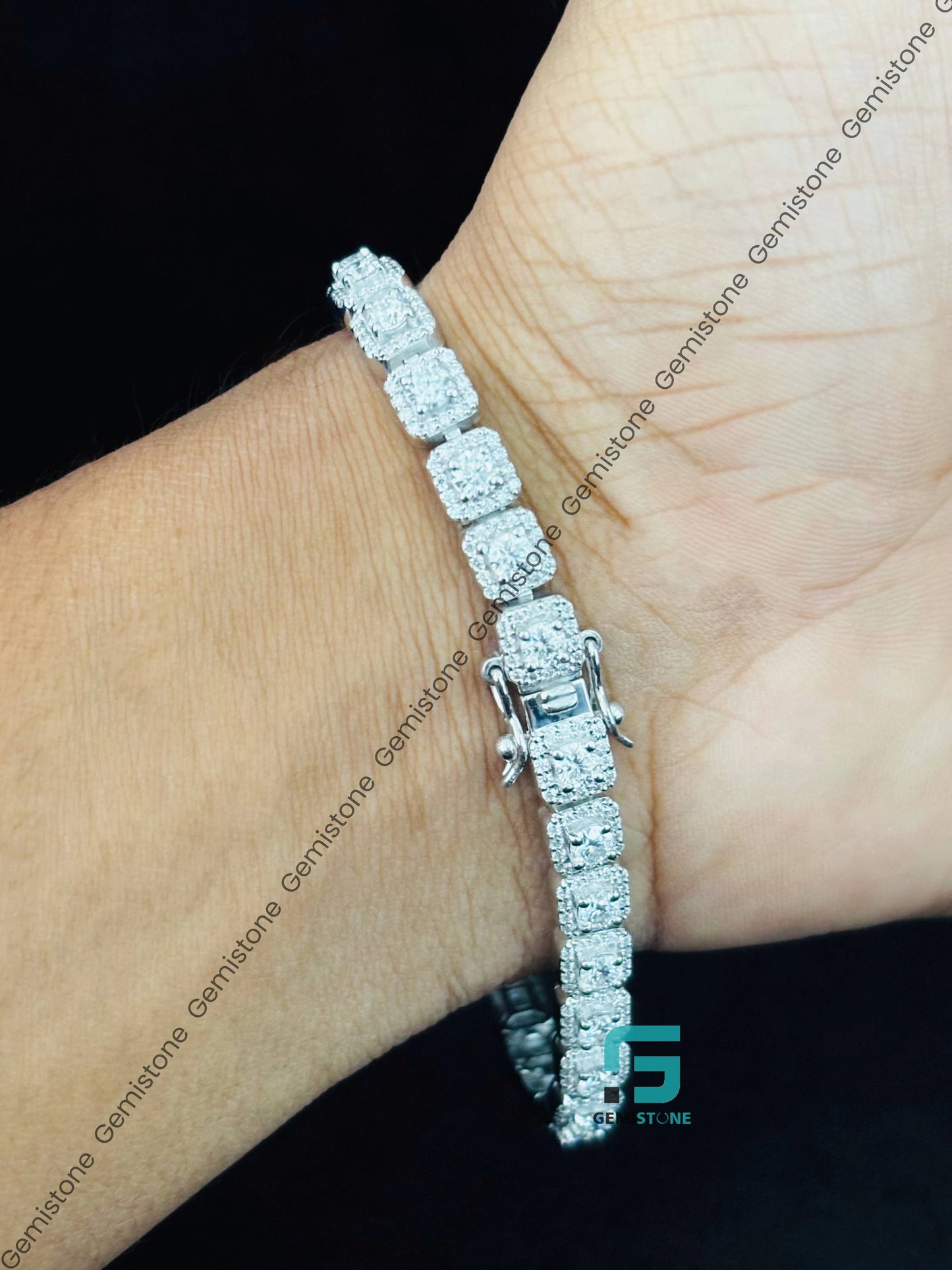 925 Silver 16MM Tennis Halo Moissanite Iced Out Bracelet