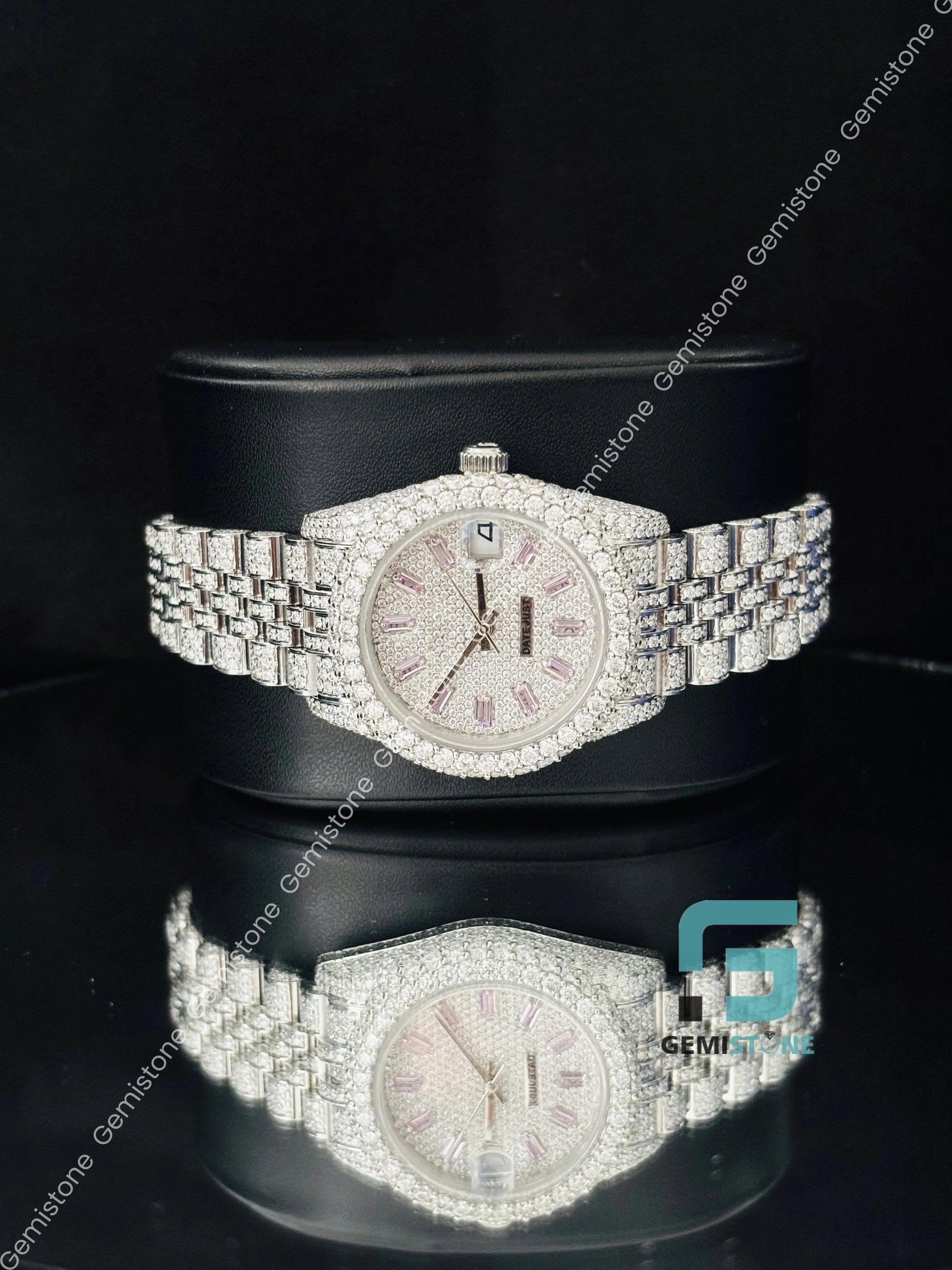 Bust Down Fully Studded Baguette Bar Moissanite Watch