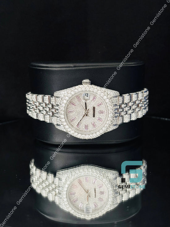 Bust Down Fully Studded Baguette Bar Moissanite Watch