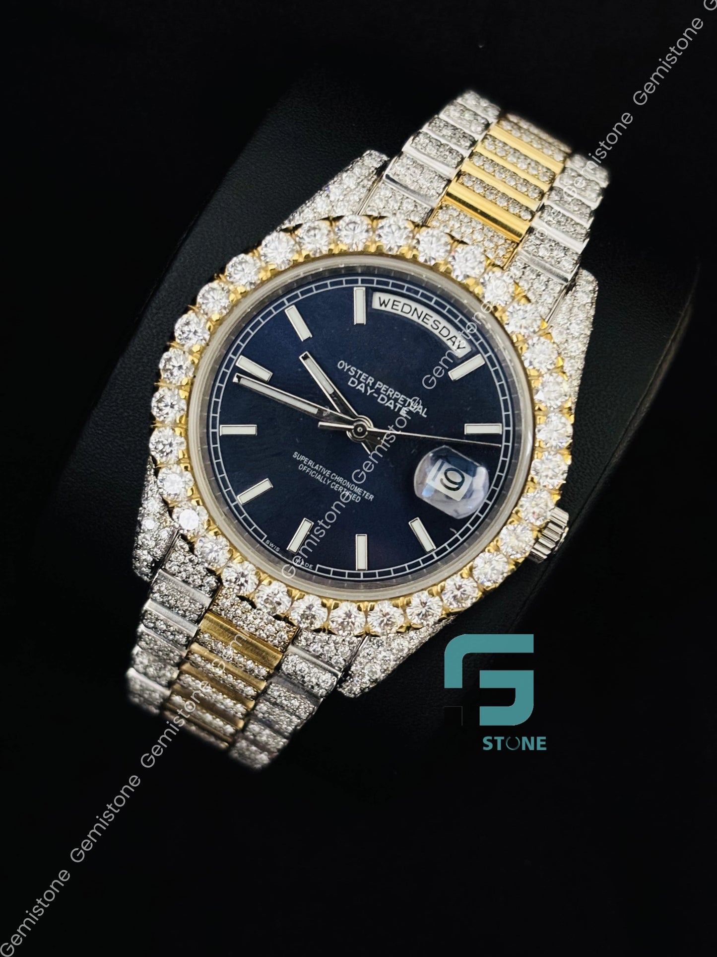 Bust Down Moissanite Day Date Luxury Wrist Watch