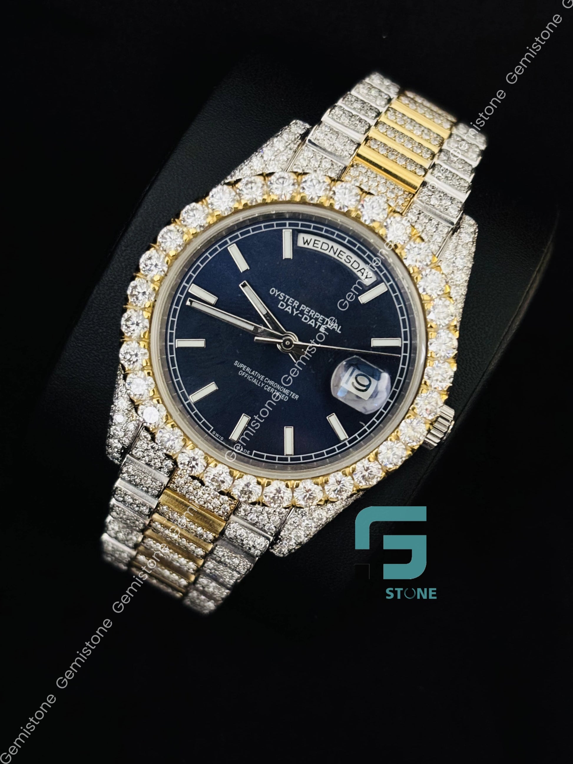 Bust Down Moissanite Day Date Luxury Wrist Watch