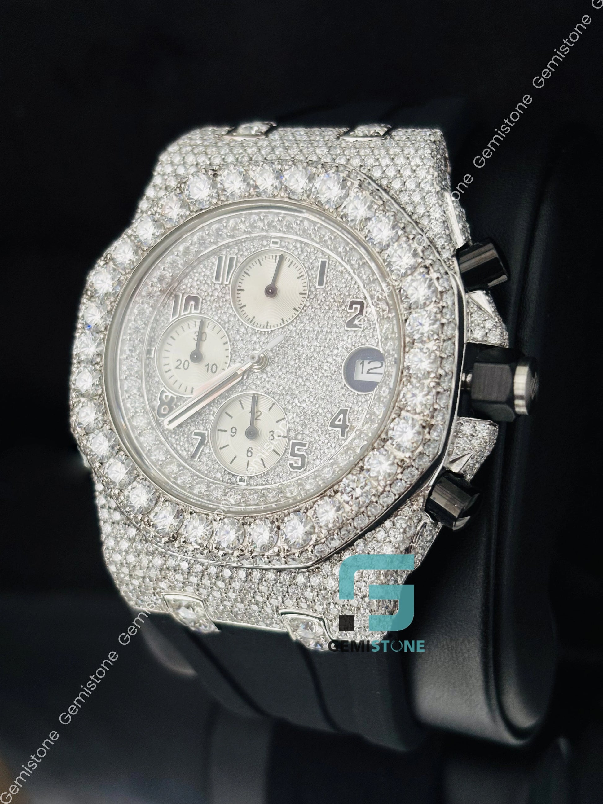 Bust Down Moissanite Iced Out Face Dial Chronograph Watch