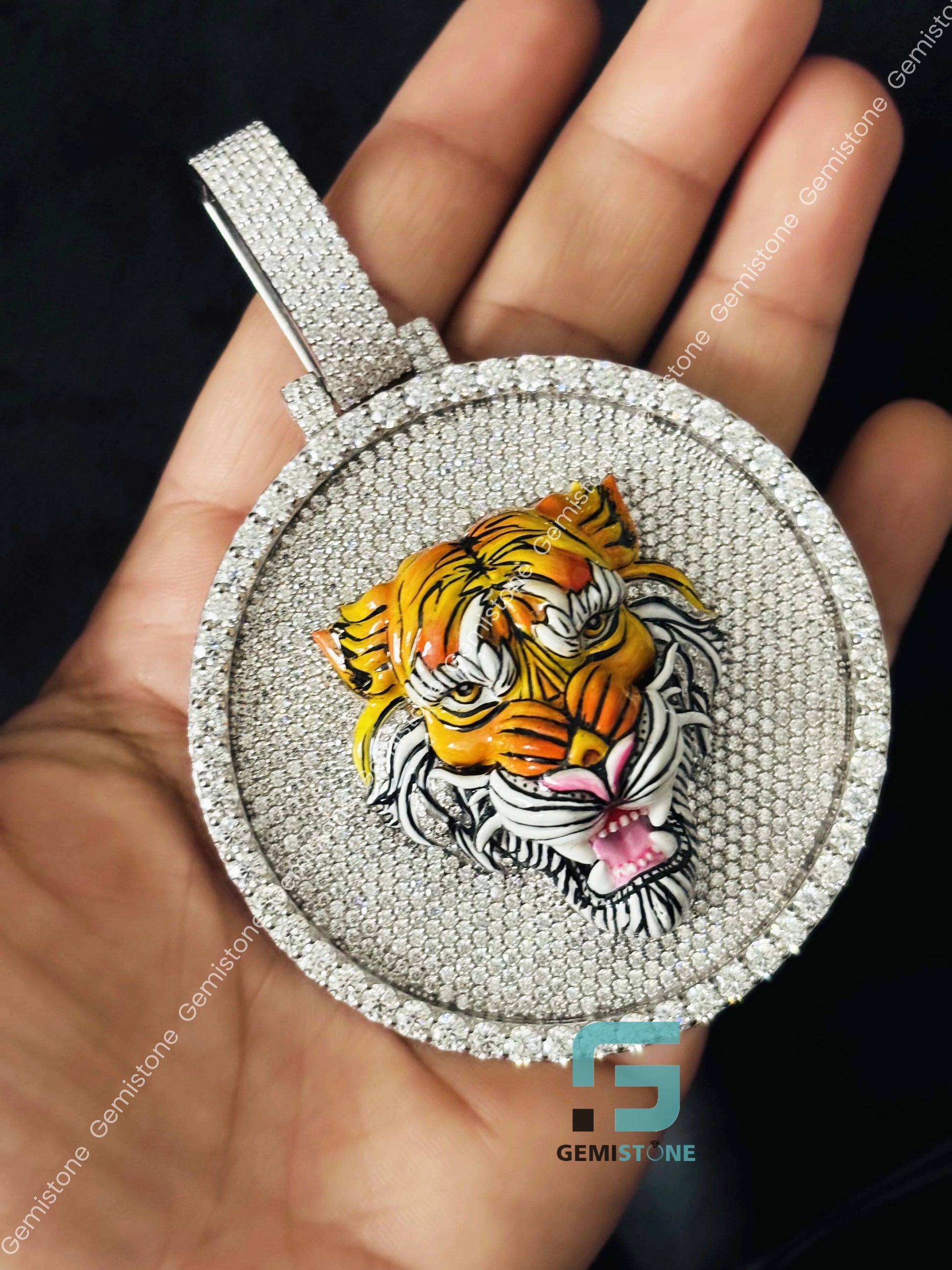 Bust Down Moissanite Tiger Pendant