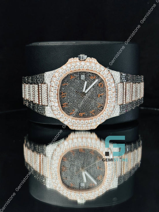 Bust Down Moissanite White_ Black Diamond Watch