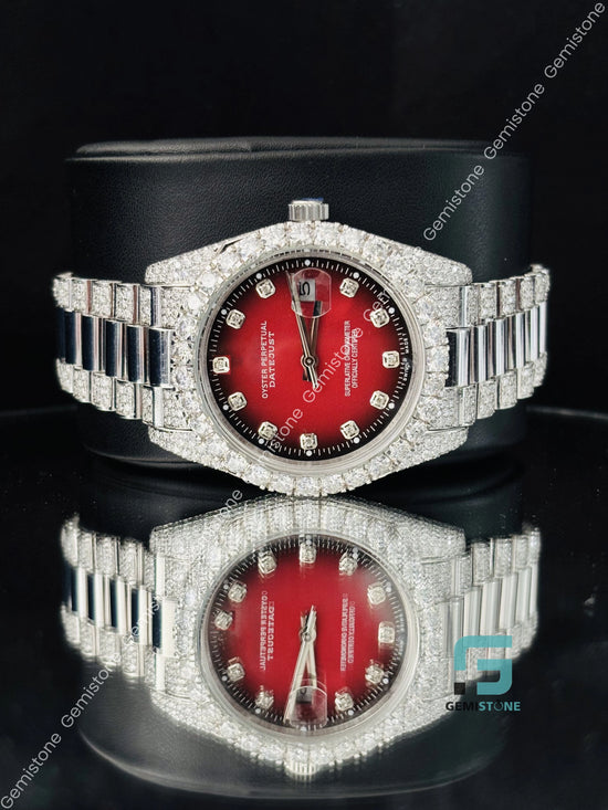 Bust Down Red Dial Moissanite watch