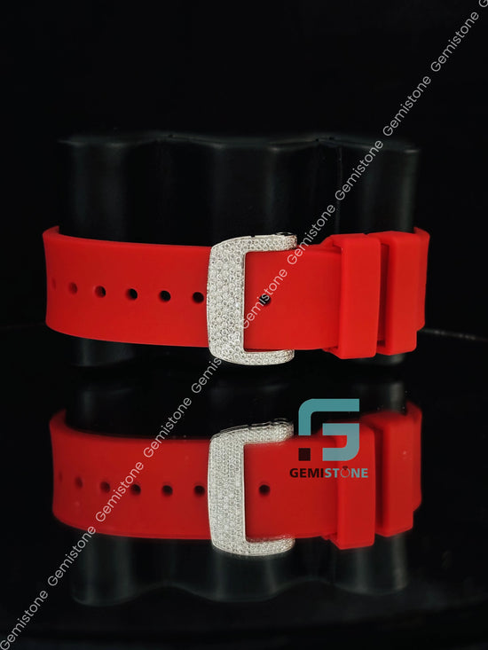 Bust Down Red Silicon Belt Hip Hop Moissanite Watch For Him
