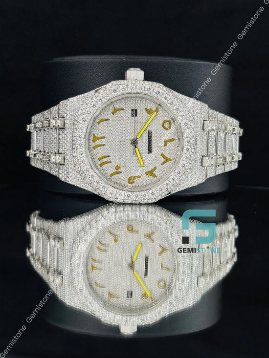 Bust Down Yellow Number Moissanite Hip hop Watch For Men_s