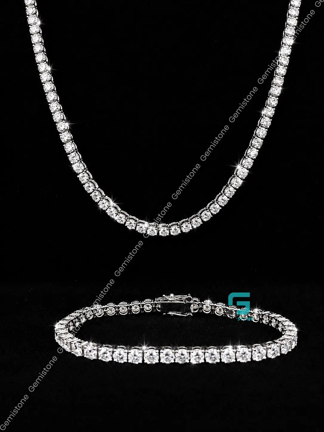 4MM Moissanite Tennis Chain/Bracelet Bundle 14K Gold