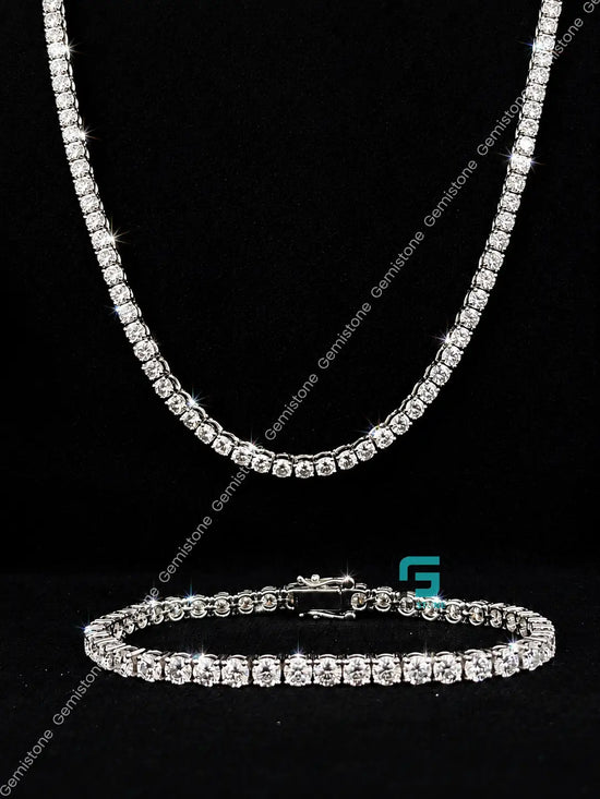4MM Moissanite Tennis Chain/Bracelet Bundle 14K Gold