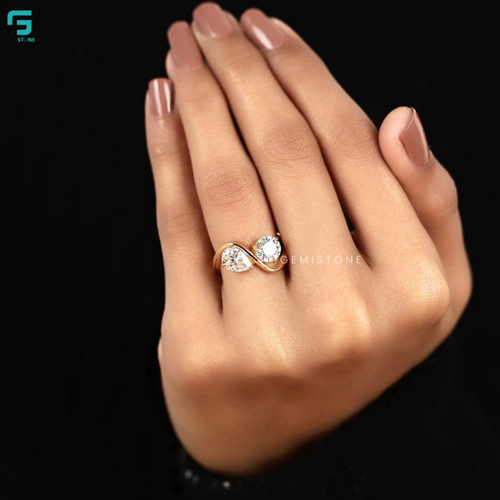 By pass Pear And Round Two Stone Engagement Ring For Women