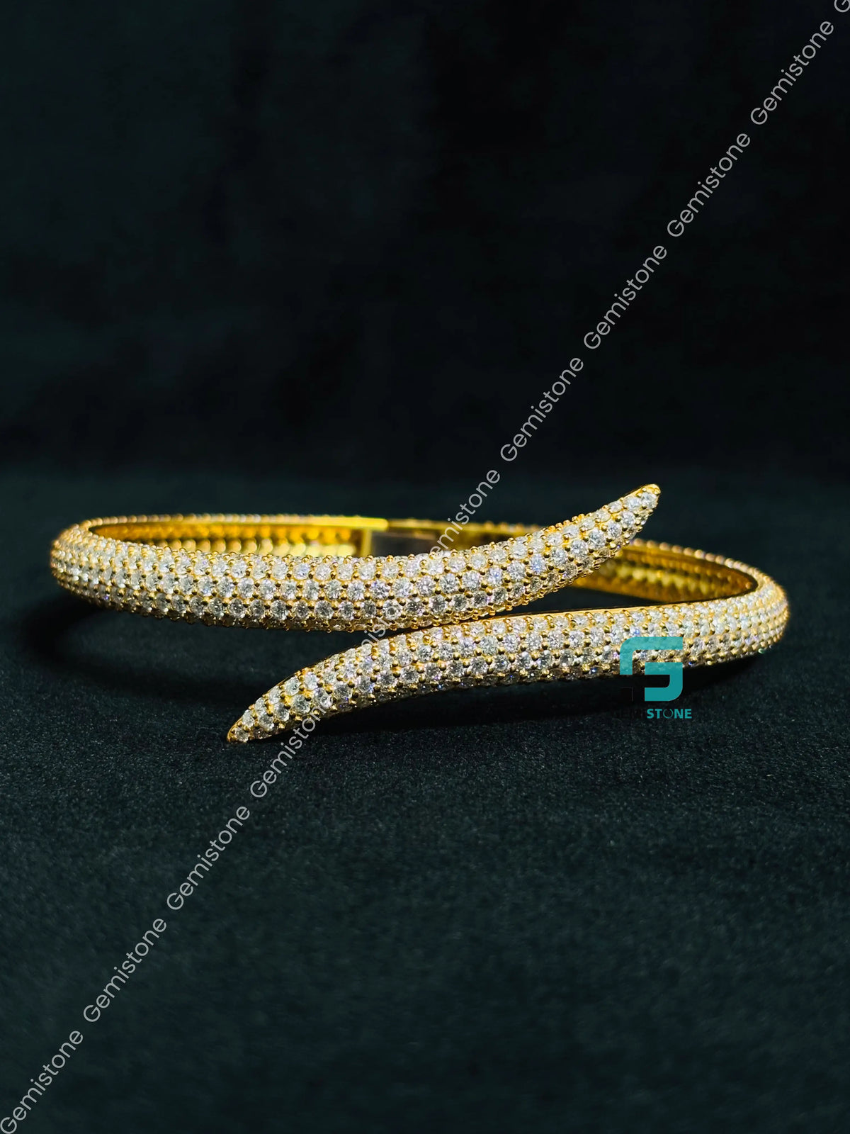 Bypass Open Cuff Moissanite Bangle Iced Out Bracelet For Women