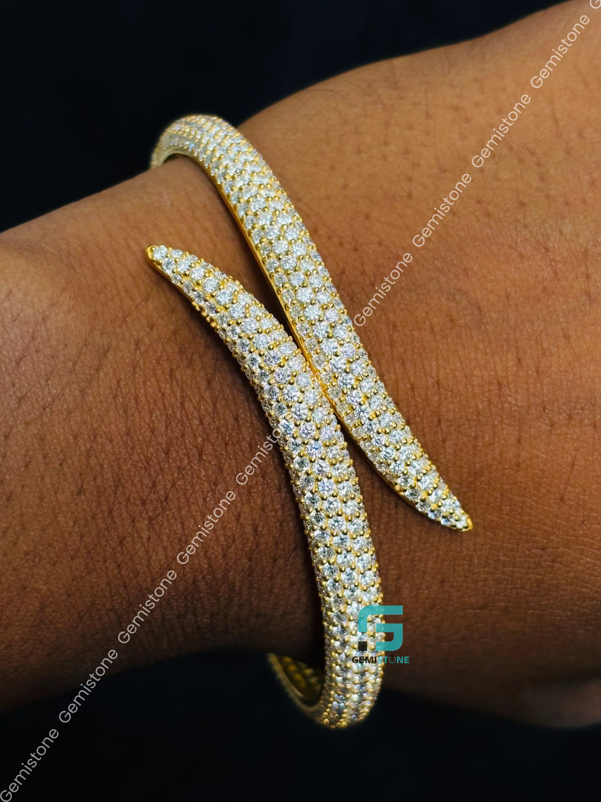 Bypass Open Cuff Moissanite Bangle Iced Out Bracelet For Women
