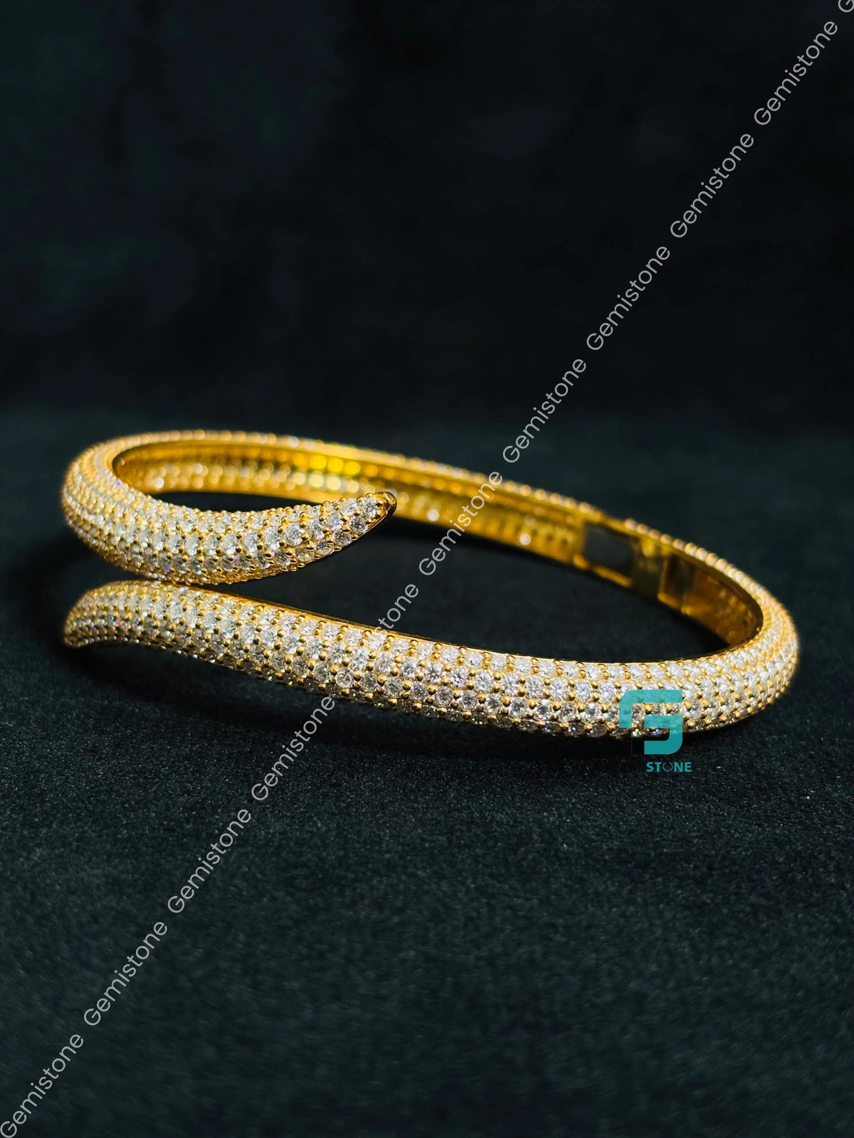 Bypass Open Cuff Moissanite Bangle Iced Out Bracelet For Women