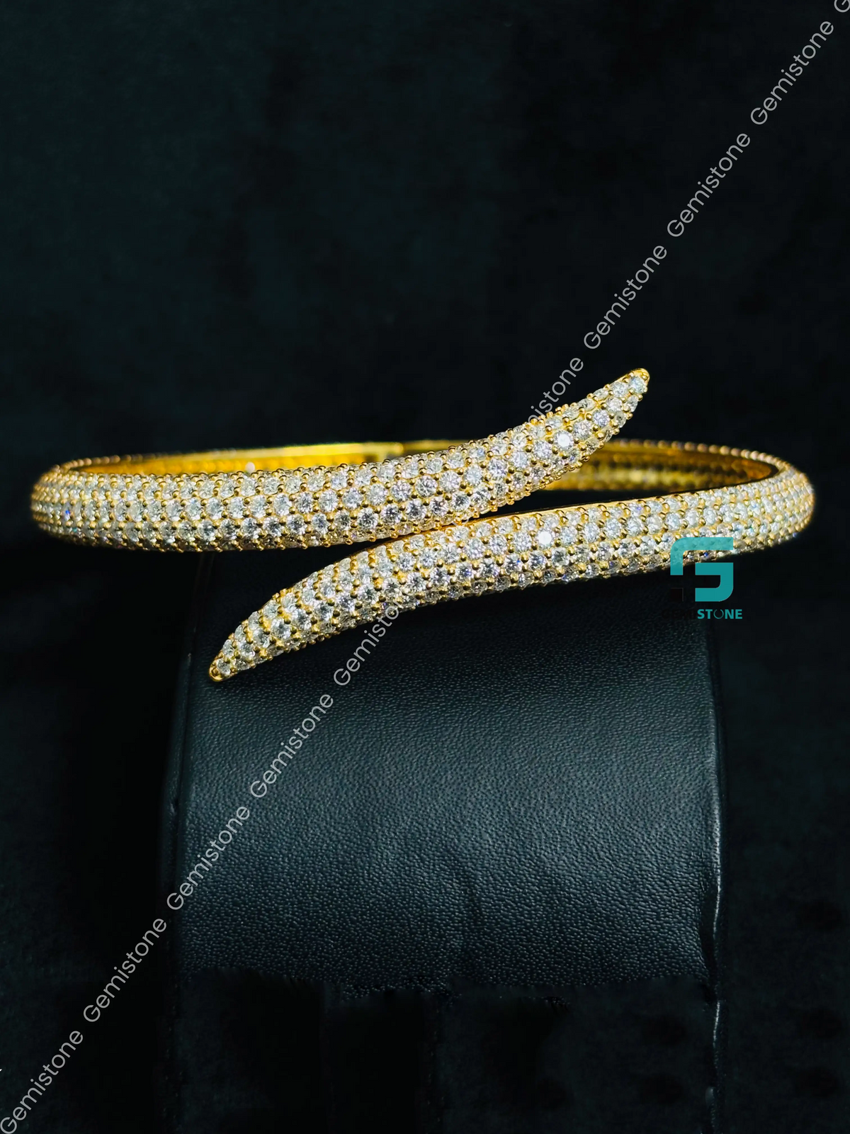 Bypass Open Cuff Moissanite Bangle Iced Out Bracelet For Women
