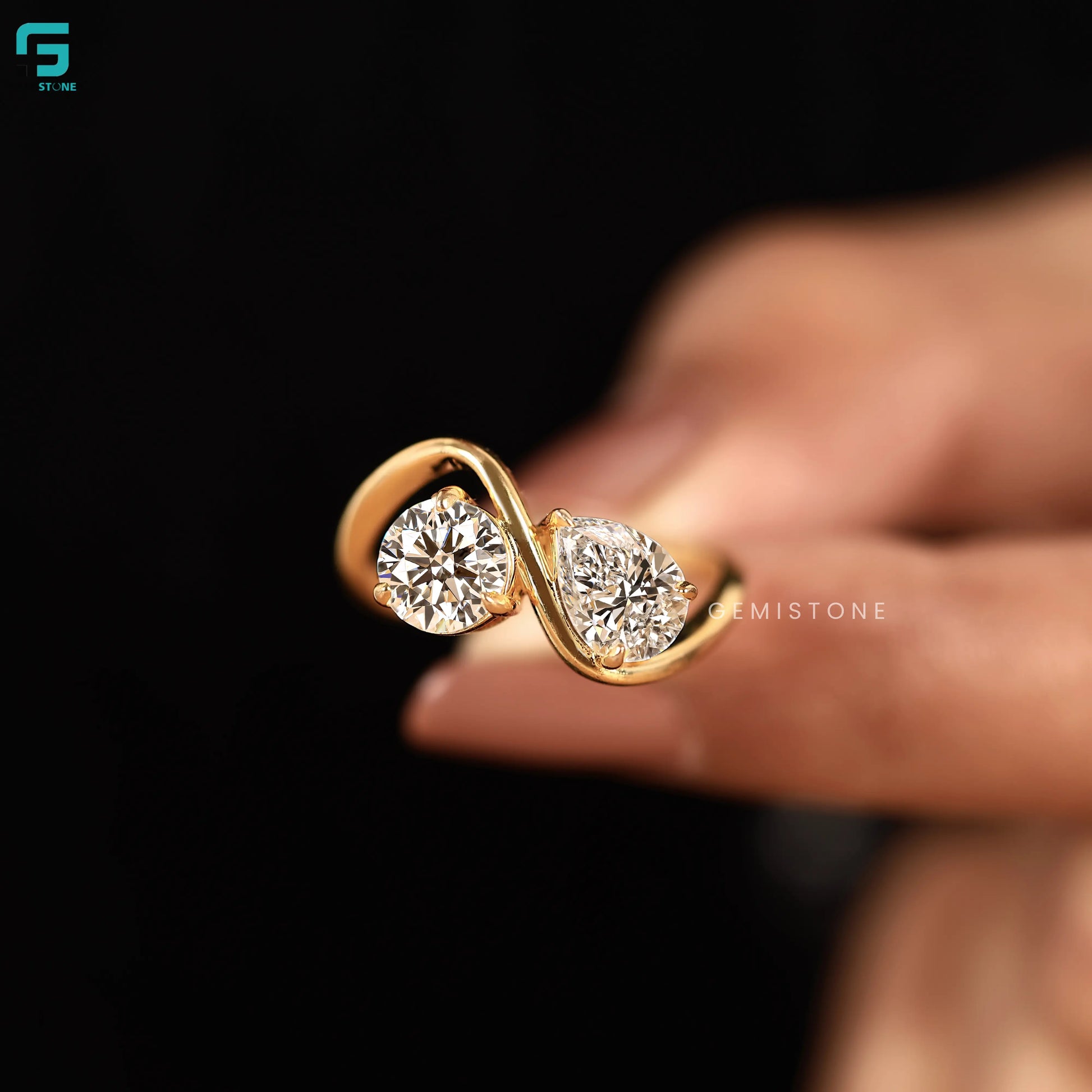 Bypass Pear And Round Engagement Ring For Women