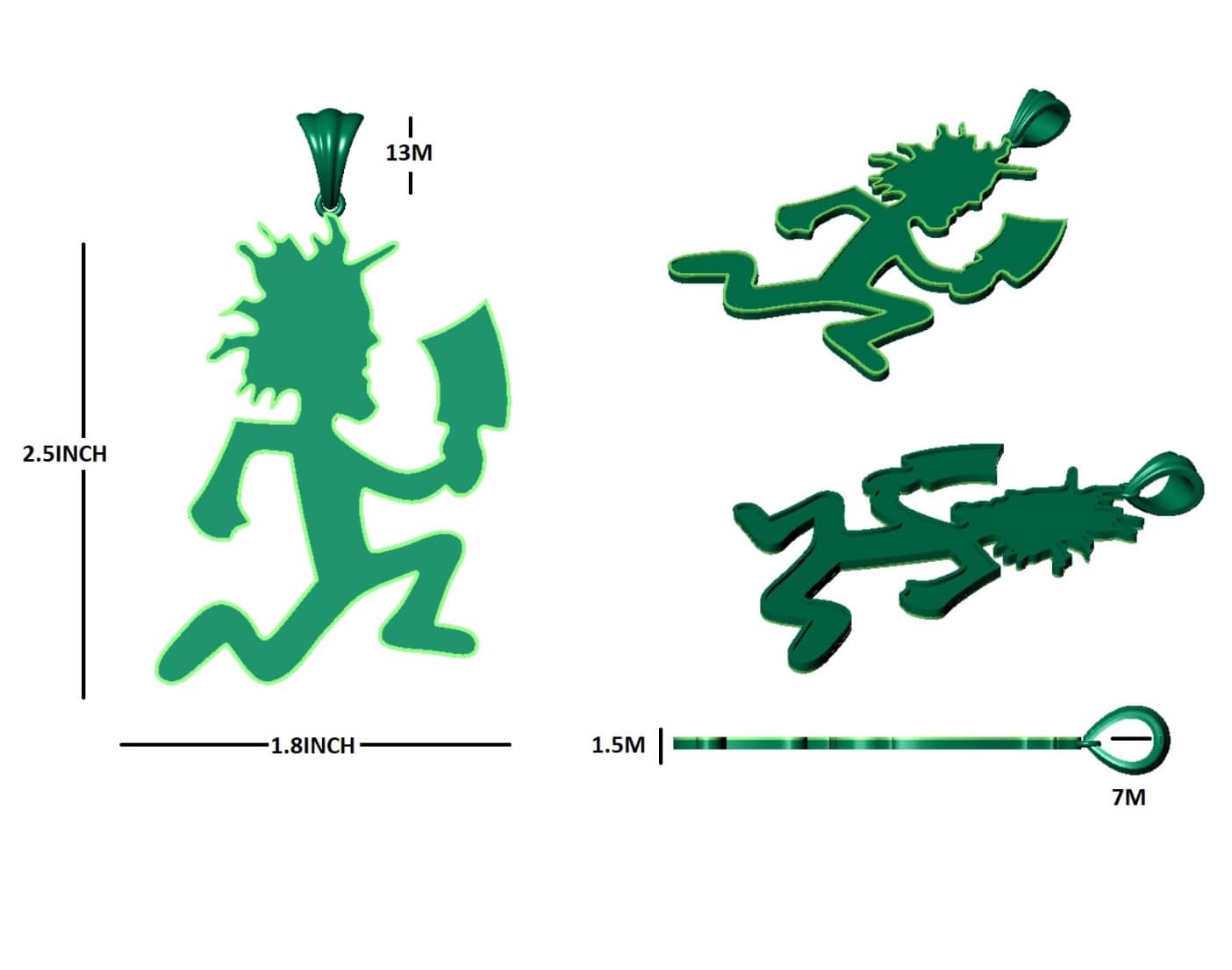 925 Silver Fully Iced Out Moissanite Hatchet Man Pendant