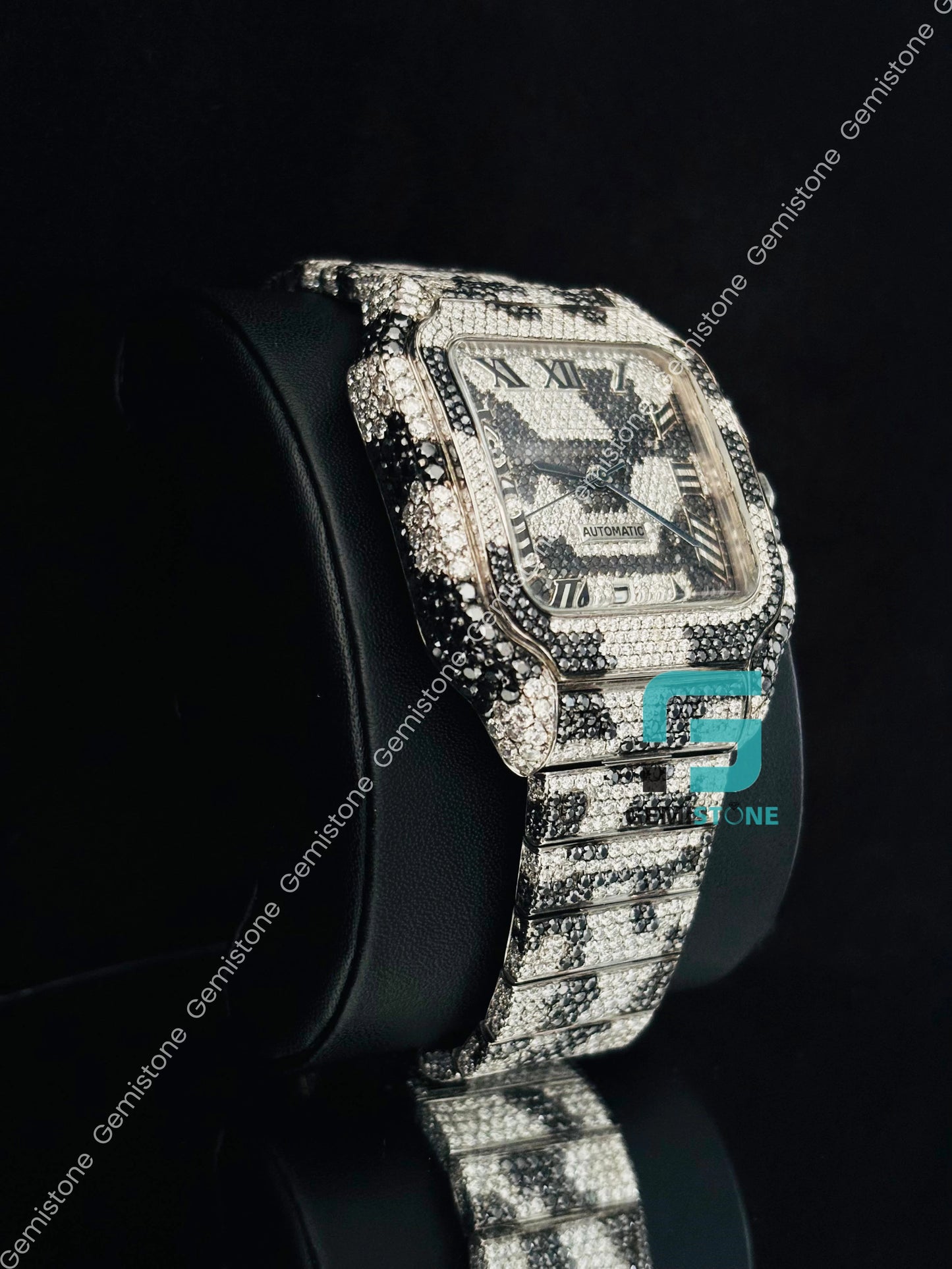 Camouflage Black and White Moissanite Cartier Watch
