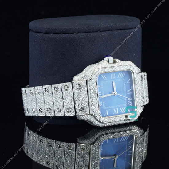 Men's Blue Dial VVS Moissanite Hip Hop Rapper Watch