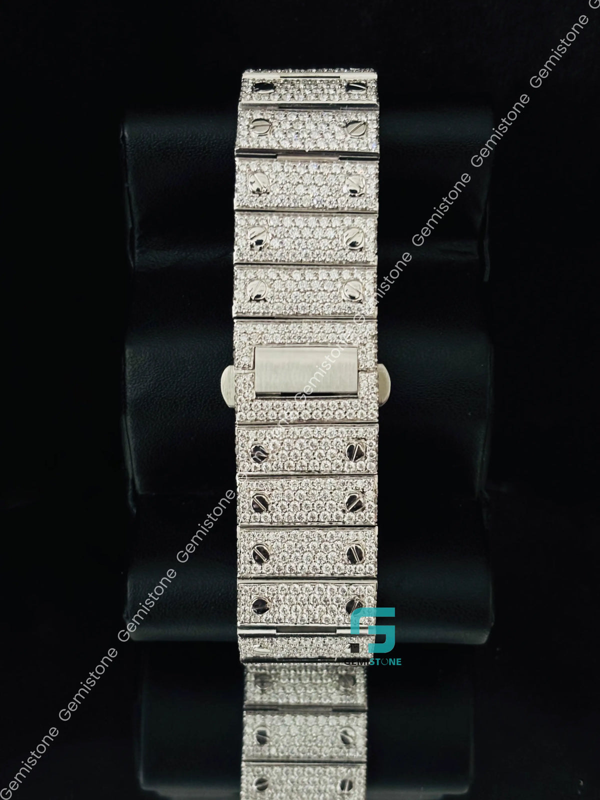Pink Dial Iced Out Studded Roman Number Moissanite Watch
