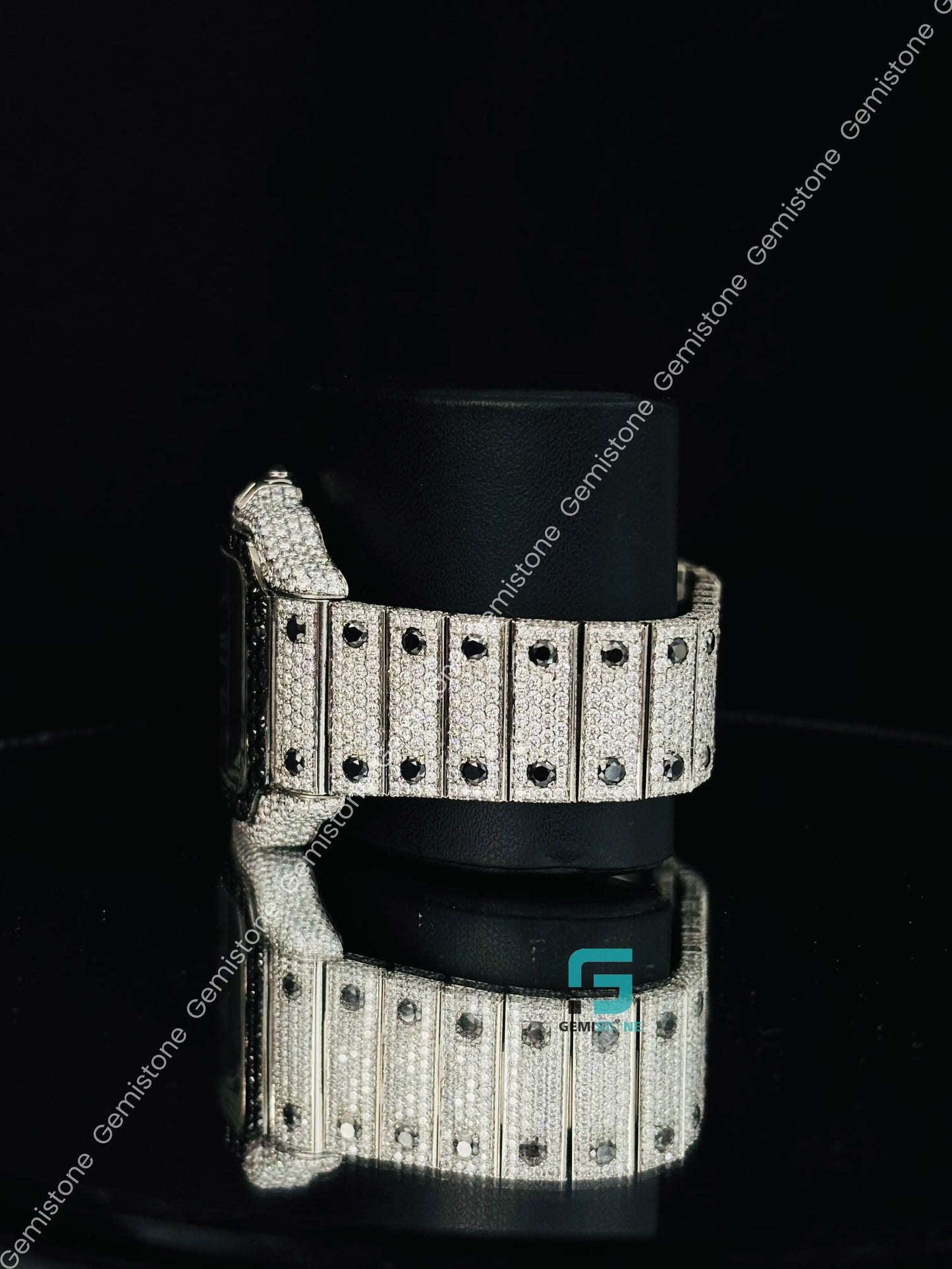 Cartier Black Dial And Diamond Moissanite Studded Watch 